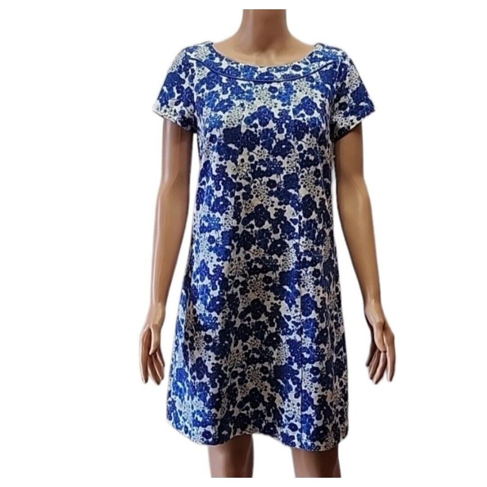 Boden Joanna blue‎ and white floral shift dress Size 8R